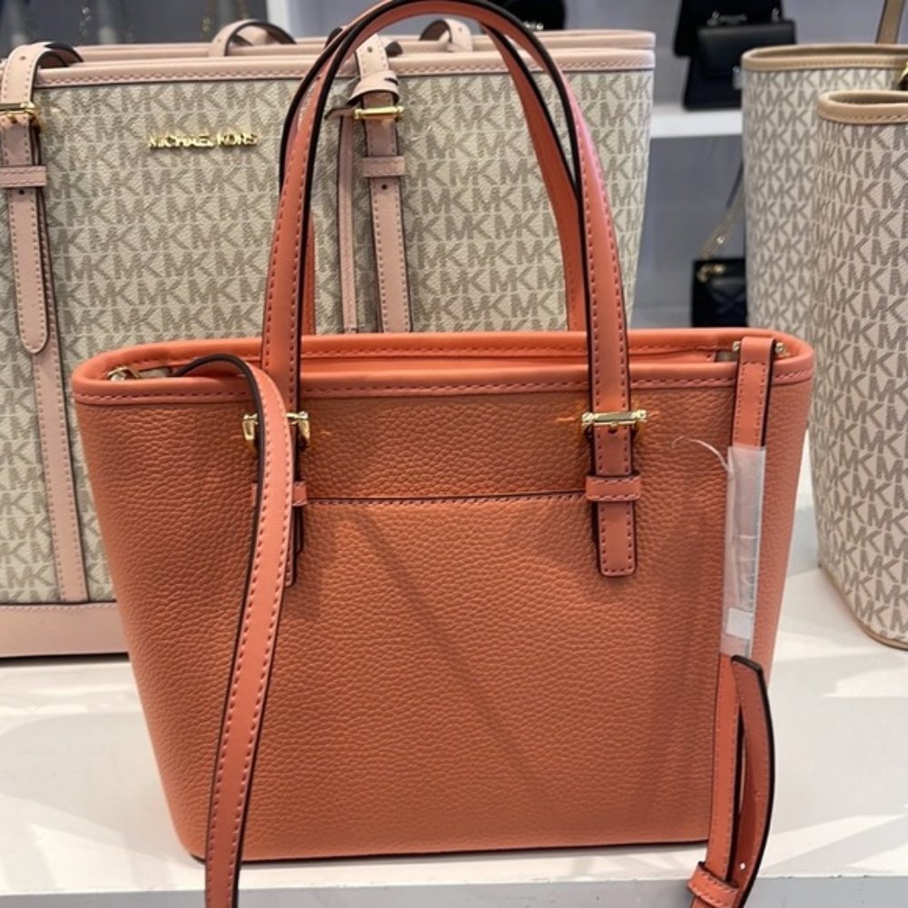 Michael Kors Jet Set Travel XS Embossed Pebbled Leather Tote Bag Sherbert - Picture 7 of 16